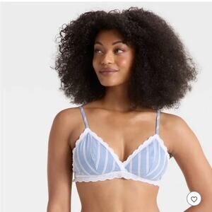 Auden Light Blue & White Striped Lace-Trim Bralette